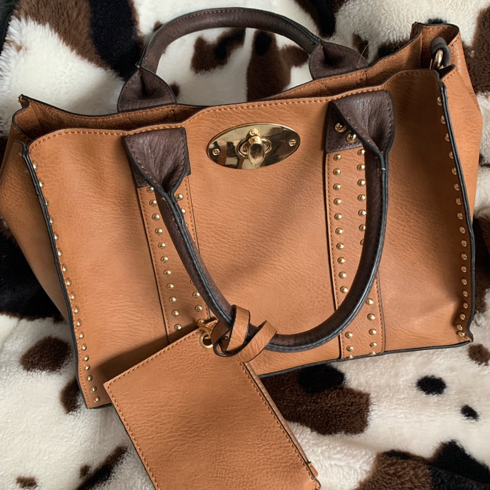 Boutique handbag with inner removable bag and strap.(camel brown). Never used